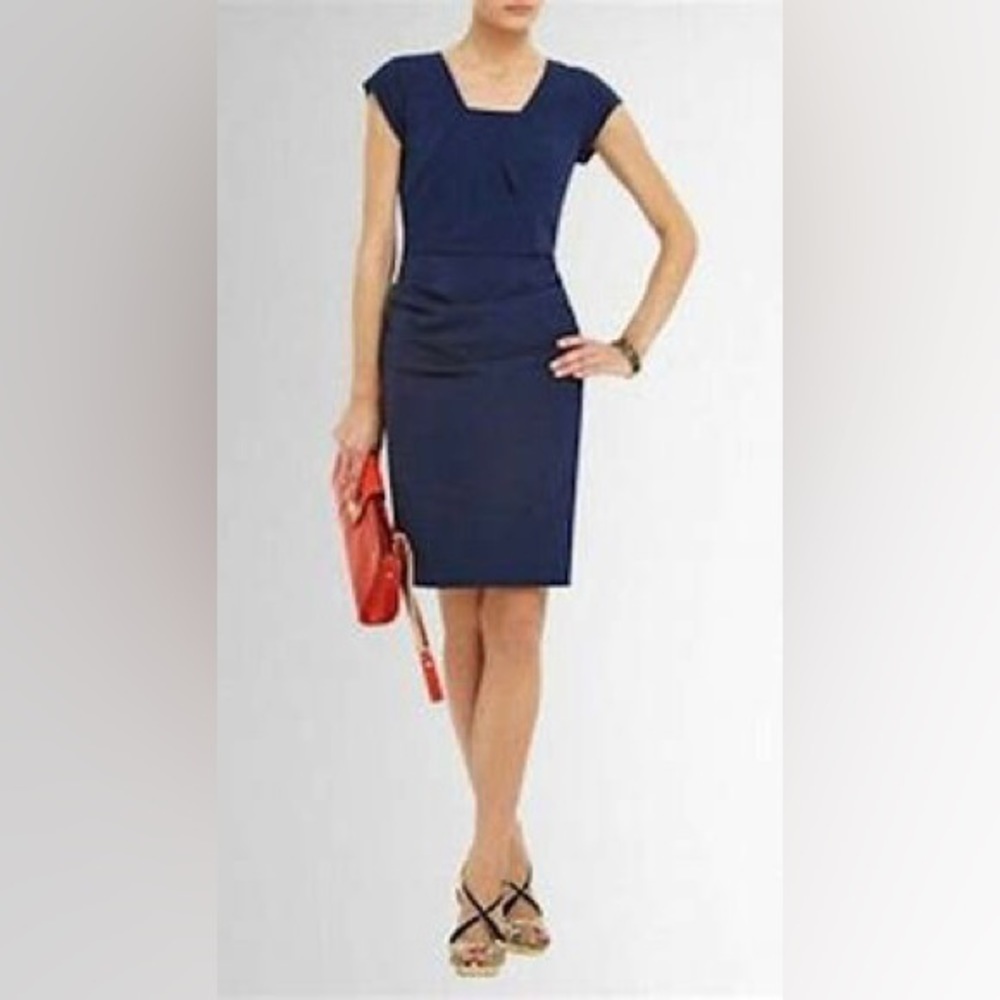 BCBG Max Azria Joana Ruched Fitted Mini Pencil Dress Navy Blue size 6